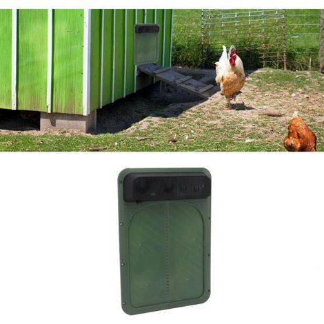 Porta automatica per pollaio, porta per pollaio sicura alimentata ad energia solare, porta automatica per pollaio con sensore di luce per pollame (verde) (1/5)