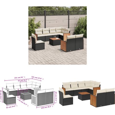 9-tlg. Garten-Sofagarnitur mit Kissen Schwarz Poly Rattan - Gartenmöbel Set - PE-Rattan Möbel - Outdoor Lounge - Esstisch - Sofasatz - Home & Living (1/3)