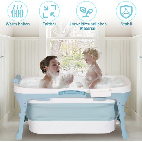 SWANEW 118x 60 x 50 cm Vasca da bagno pieghevole con coperchio e rulli massaggianti. vasca da bagno portatile. blu (1/5)