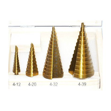SET 4 FRESE A GRADINI HSS CONICA  DA 4 A 39 MM allargafori a scalini svasatore