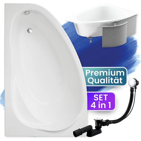 Badewanne Eckbadewanne 150x100 Links mit Styroporverkleidung, Ablauf & Füße GRATIS - Komplettset 4in1 Original Acryl Wanne Siphon - BADLAND MAREA (1/5)