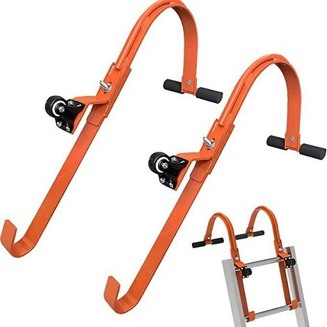 2 crochets de toit pour échelle avec roues, stabilisateur d'échelle en acier robuste, capacité de charge de 226 kg, extension de toit idéale (1/5)