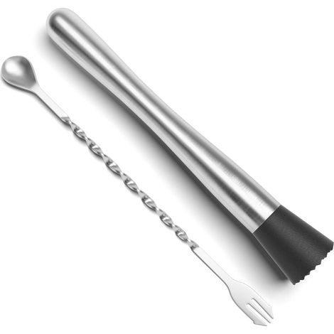Muddler De Cóctel De Acero Inoxidable De 8 "MINKUROW Con Cuchara De Cóctel - Muddler Profesional Para Hacer Mojitos, Margaritas, Menta Y Fruta (1/5)