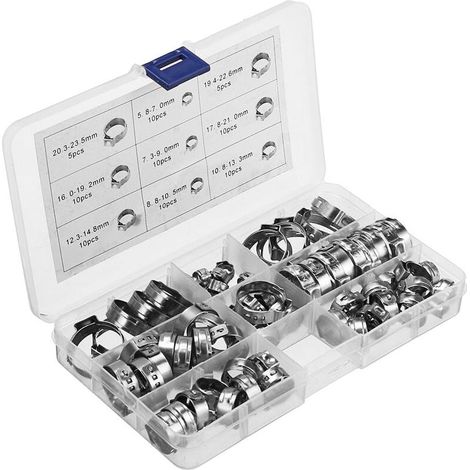 80 pièces colliers de serrage à oreille unique pince à sertir Kit d'outils de sertissage en acier inoxydable automobile 5.8 23.5 MM (1/4)