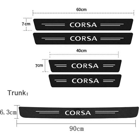 (Lot de 5 autocollants blancs en fibre de carbone pour seuil de porte de voiture, anti-rayures et imperméables, compatibles avec Opel Corsa 2024, pour le coffre et les côtés. Film de protection inclus (1/4)