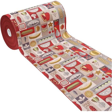 Tapis De Cuisine Absorbant Bordure Antidérapant Fruits et Légumes Lavable Bordeaux - 52x190 Cm (1/4)
