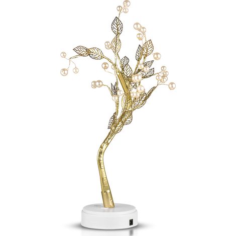Arbre lumineux décoratif LED 36 lumières feuilles dorées interrupteur tactile USB pile 50cm ambiance cosy intérieur bureau (1/3)