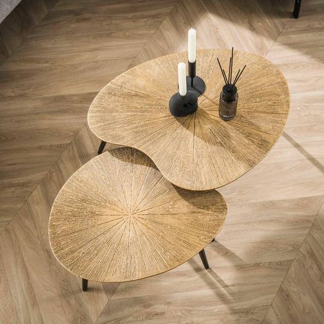 Table basse gigogne en métal doré – Lot de 2 – Design organique moderne – Idéale pour salons contemporains