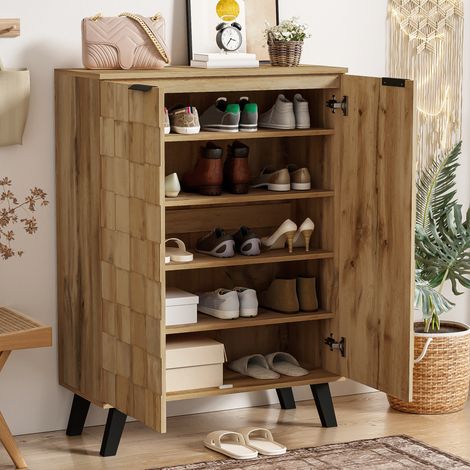 Meuble à Chaussures 5 Compartiments Fixes, Rangement Moderne et Structuré pour Entrée Dressing, 80.5x35x109.5 cm, Naturel (1/4)
