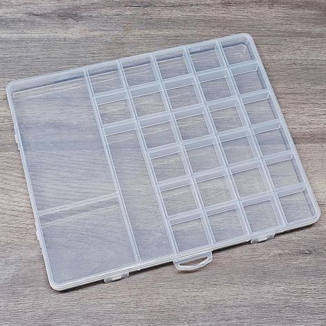 Caja de almacenamiento de plástico con 29 compartimentos, para joyas, cuentas o pequeños accesorios.