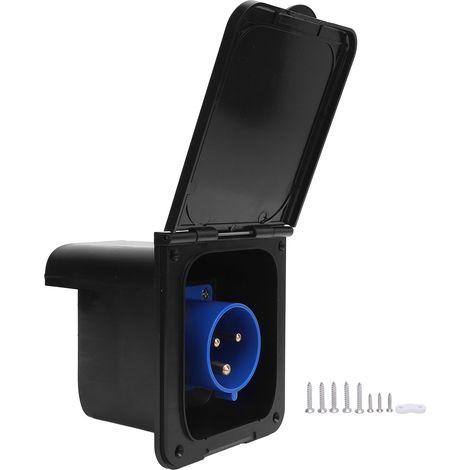 Ortviai Prise d’alimentation extérieure pour camping-car 32 A étanche IP44, montage encastré noir, 3 broches (1/5)