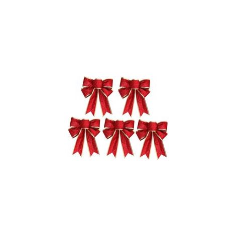 Lot de 5 nœuds décoratifs en tissu scintillant pour Noël - Rouge