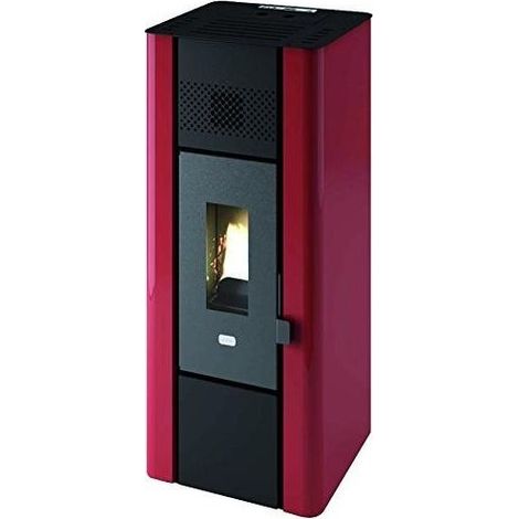 Punto Fuoco – Poêle à granulés 6,3 kW rouge – Sortie arrière 80 mm – Certification 4 étoiles – Surface chauffée 50-120 m³ – Tiroir à cendres facile
