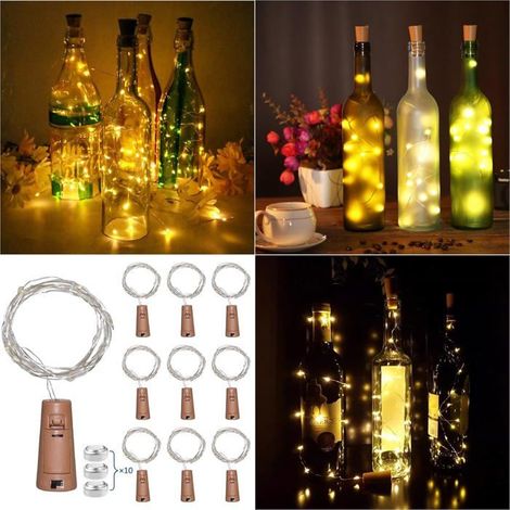 Guirlande lumineuse bouchon bouteille 20 LED 2 m, lot de 10 étanches, déco bouteilles vin Noël et fête (1/5)