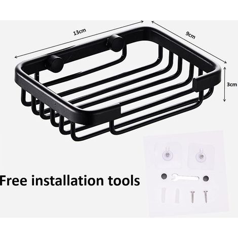 avon -adhsif Mural Filet Savon Porte-savon Noir Gouttoir Porte-savon Espace Aluminium Bote Savon, Pas De Trous Ncessaires (1/5)