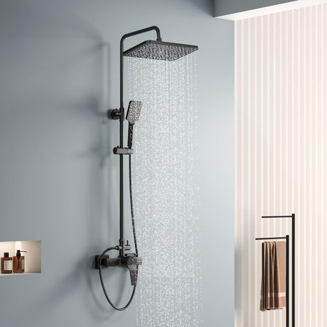 Colonne de Douche avec Mitigeur Monocommande, Colonne de Douche Noir Réglable en Hauteur, Douchette et Pommeau de Douche Ensemble de Douche pour Salle de Bain (noir1) (1/5)