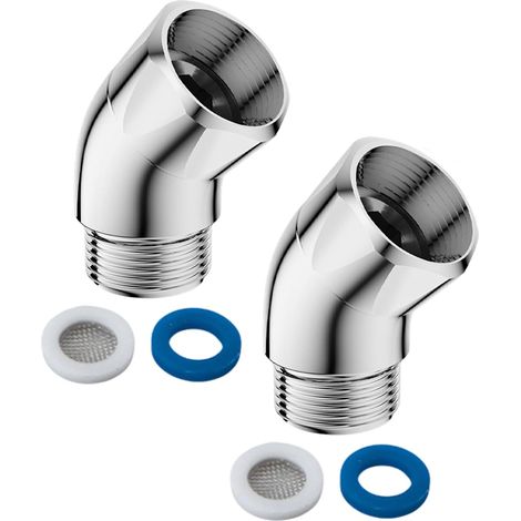 Lot de 2 adaptateurs de douche à 135 ° avec rondelles, pommeau de douche articulé, pièce coudée pour pommeau de douche à main, raccord mobile (1/5)