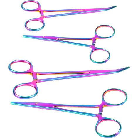 4pcs Pince à Clamper, Pinces de Pêche, Droites et Courbées, Outil de Décrochage, Pince de Verrouillage en Acier Inoxydable pour Toilettage d'Animaux, Pêche, Bricolage (Coloré, 12,5 + 18 cm) (1/4)