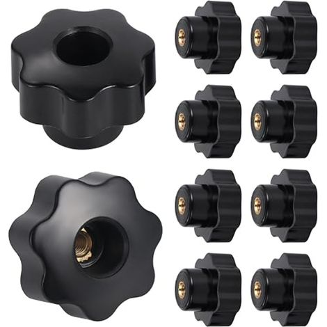 10 Écrous à Poignée Étoile M4, Plastique Noir, Bouton Serrage Perforé (1/5)