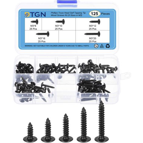 125Pièces Kit De Vis À Tôle Assortiment Pour Bois 5 Tailles Noir (1/5)