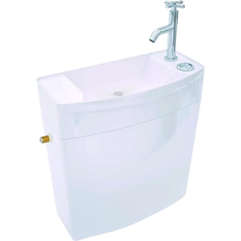 Réservoir wc Iseo en plastique avec lave-mains intégré, double chasse 3/6 L et robinet flotteur silencieux, Wirquin 50720090, blanc