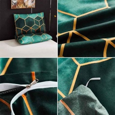 Housse de Couette - Imprimée 3D - Jaune Géométrique - 3 Pièces - 240x220cm - Style Scandinave (1/3)