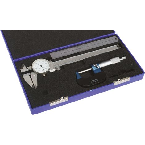 Kit de mesure RS PRO Pied à coulisse à cadran, micromètre, règle ( Prix pour 1 )