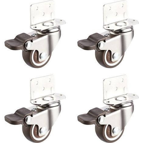 Lot de 4 roulettes de meuble TPE avec frein, roulettes pivotantes avec platine de fixation en L, roulettes en caoutchouc pour chambre d'enfant, mobilier, jardinières (25 mm).
