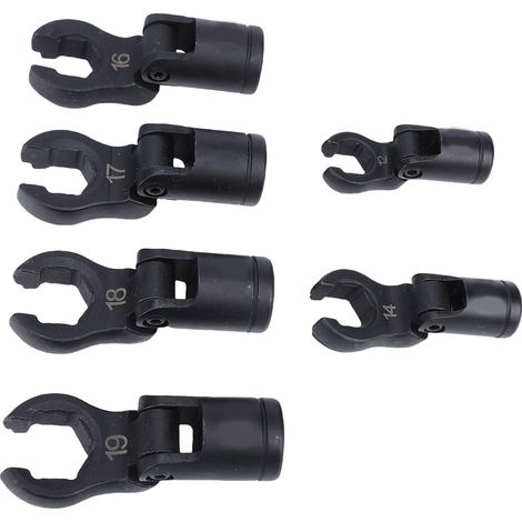 Jeu de 6 clés à œil de corbeau, douilles 6 pans, tête flexible, diamètres d'ouverture : 12 mm, 14 mm, 16 mm, 17 mm, 18 mm et 19 mm (entraînement 1/2" et 3/8"). (1/5)