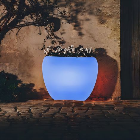Vaso luminoso da giardino in resina bianca per esterno. (1/5)