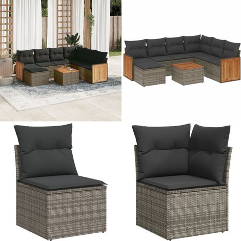 Salon de jardin 8 pcs avec coussins gris résine tressée - Ensemble Salon De Jardin - Meuble Extérieur - Mobilier De Jardin - Chaise Lounge - Set De Jardin - Home & Living (1/5)