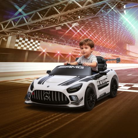 Voiture électrique Mercedes pour enfants. batterie 12V. phares LED. fonction musicale. klaxon. 3-8 ans. blanche