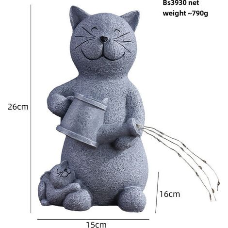 Luces solares transfronterizas para jardín, figuritas de animales de resina, decoración de jardín, balcón, patio, césped, estatua de gato (gato con una tetera) (1/5)