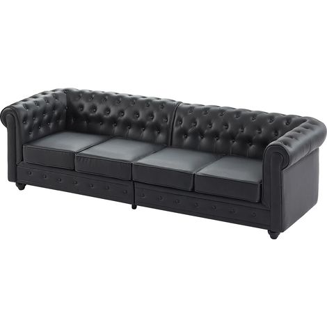 Canapé 4 places en simili noir CHESTERFIELD (1/5)