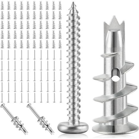 50Pcs Cheville Placo Charge Lourde, Vis Placo avec Vis Chevilles Placo, Chevilles Auto-Bloquantes, Cheville Molly pour La Fixation Dans Le Béton, Les Briques, Les Plaques Etc (1/5)