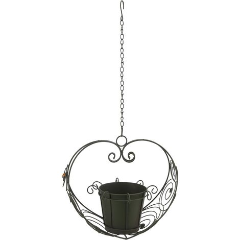 Panier Suspendu en Fer en Forme de Cœur avec Chaîne pour Plantes - Décoration Jardin, Terrasse, Balcon (1/5)
