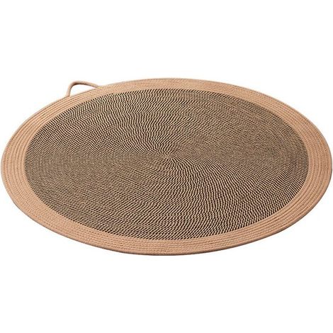 Griffoir pour chat - Tapis à griffer tricoté pour chats - Tapis de couchage rond avec poignée - Coton-lin - Marron - Diamètre 80 cm (1/5)
