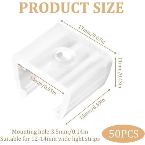 Clips de Montage pour Bande Lumineuse LED Néon, Support de Fixation en Plastique Translucide, Compatible avec Bandes de 12mm à 14mm, Idéal pour Décoration Intérieure et Extérieure, Paquet de 50 (1/4)