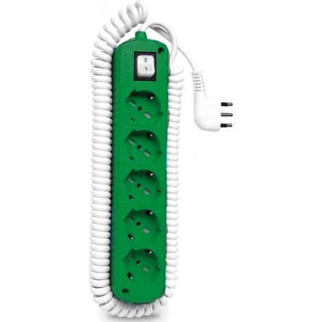 Multipresa 5 posti 10/16A+Schuko Verde Le Prolunghe 295/COLOR-VE
