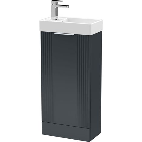 Nuie Deco Compact Satin Soft Black 400mm Floor Standing Single Door Vanity Unit with Basin - FLT1420 (1/5)