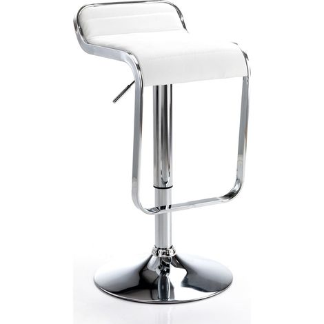 Taburete de bar ajustable en piel sintética cromado Claude - Blanco