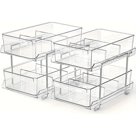 Étagère de salle de bain (lot de 2), boîte de rangement transparente, étagère de cuisine, étagère pour produits cosmétiques, boîte de rangement coulissante (1/5)