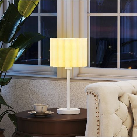 Lampe de table blanche avec abat-jour ondulé, douille E27, interrupteur à bouton, 48,5 cm OKMYHOME (1/5)