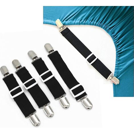 Cadre de drap-housse élastique avec sangles réglables (43-100 cm), tissu non dommageable, paquet de 4, 43 x 2,5 cm, noir. (1/5)