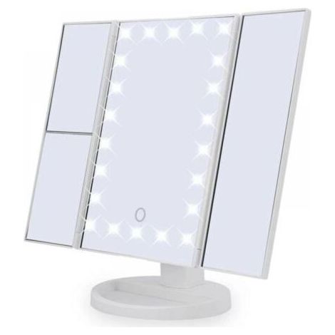 Miroir de Maquillage, Miroir Grossissant Triptyque avec 22pcs LED, Miroir Lumineux 10X/3X/2X avec Ecran Tactile, Alimentation Double, Rotation Réglable à 180 ° (1/4)