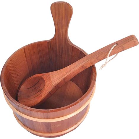 Ensemble seau et louche pour sauna, seau en bois de capacité avec poignée, accessoires de sauna pour la maison, l'hôtel, le hammam, le bain vapeur, en bois