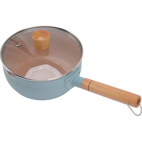 Casserole multifonctionnelle en alliage d'aluminium antiadhésif avec poignée en bois, compatible avec les plaques à induction et à gaz (bleue). (1/5)