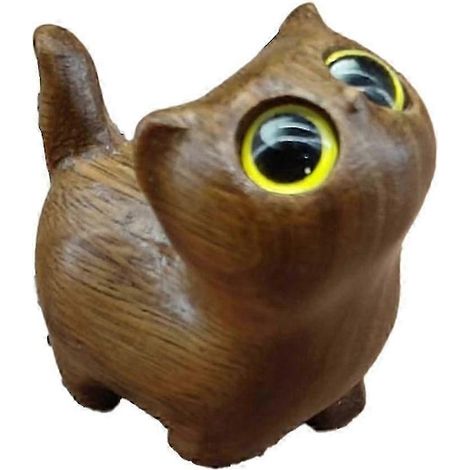 Figurine de chaton en bois exquise - Chat sculpté à la main, décoratif, en bois, mignon, style dessin animé, figurine de chaton simple SP (1/5)