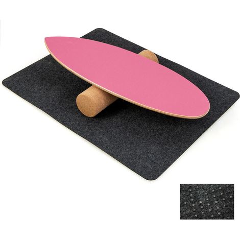 Planche d'équilibre avec rouleau et tapis antidérapant 75 x 25,5 cm entraînement complet du corps design moderne en bois rouge (1/2)