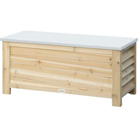 Coffre de jardin en bois avec couvercle métal galvanisé 155 L et vérins 110 x 50 x 50 cm (1/5)